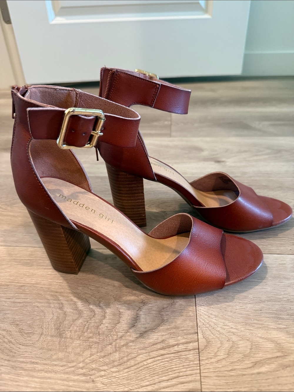 Madden Girl Harper Brown Ankle-Strap Block Heel Sandals - Picture 4 of 7